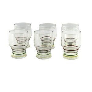 Libbey Juice Glasses (6) Vintage Stripe Colored Rings Maroon Gray Green Yellow